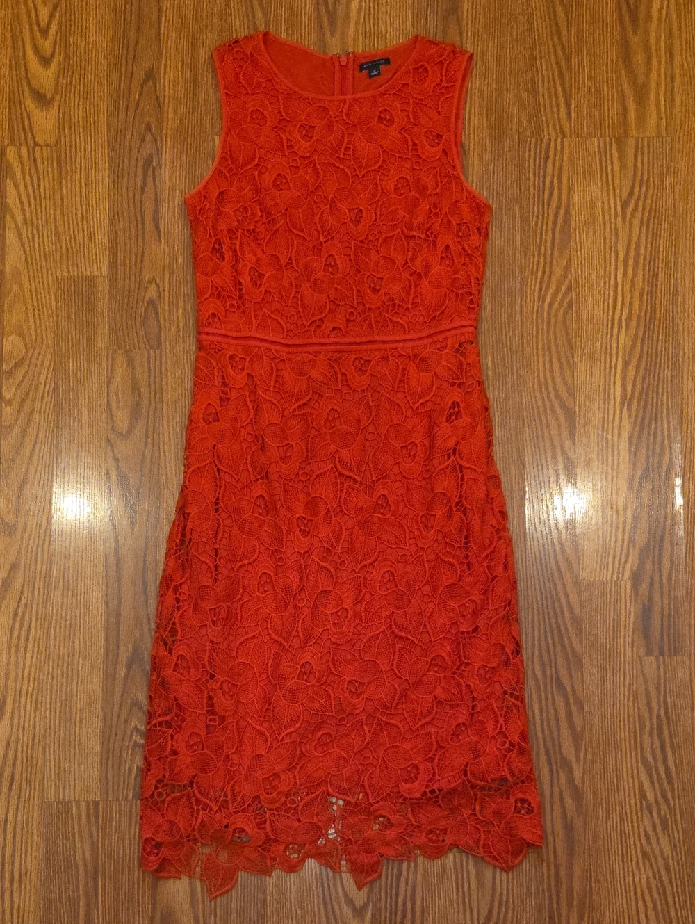Ann Taylor Red Orange Lace Sheath Dress (Wedding, Formal, Party)